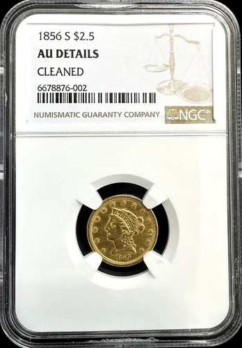 1856 S Liberty Head $2.50 Quarter Eagle Gold Coin NGC AU DETAILS