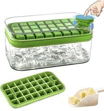 【1S Press to Release】 Ice Cube Tray with Lid and Storage Bin, 32-Tray Easy-Relea