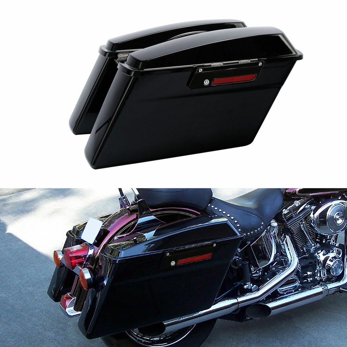 Vivid Black Hard Saddle Bags Fit For Harley Touring Street Road