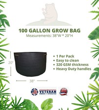 100 Gallon Grow Bag, Fabric Grow Pot, Planter, BLACK, Cali Grow, NEW 1/10