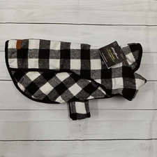 Eddie Bauer Dog Coat Large Buffalo Plaid Black/White Fleece Lined Jacket 35-65lb