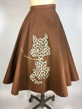 Vintage 1950's wool felt 'Poodle' style CIRCLE SKIRT w/Leopard cat appliqu 23"w
