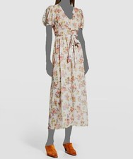 $550 Alice + Olivia Womens White Floral Short Sleeve Front Tie Wrap Dress Size S