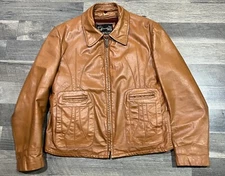 Sears The Leather Shop 44 Reg Men Starburst Tan Vintage Belt Back Jacket