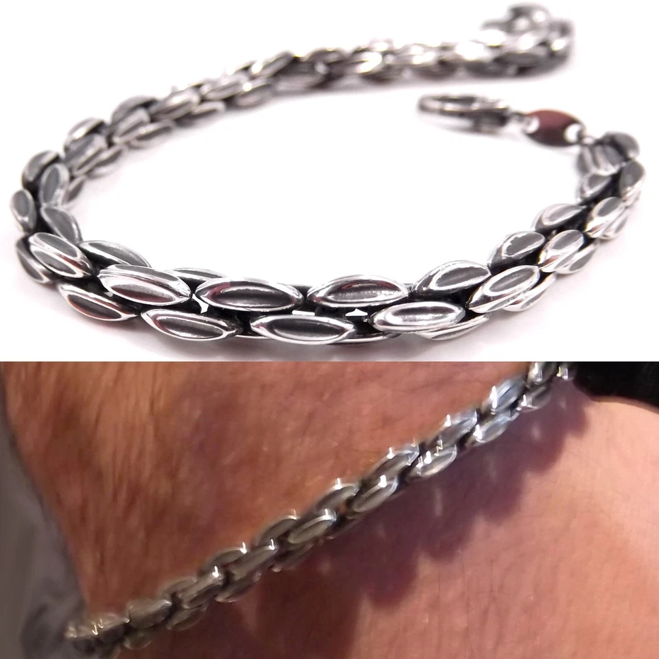 Bracciale Uomo Argento 925 Tecnica Fumè con Catena Braccialetto Ragazzo a Maglie - Immagine 4 di 4
