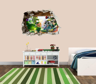 3D Smashed Wandbild Pflanzen VS Zombies Wandsticker Gaming Zimmer Wandbild