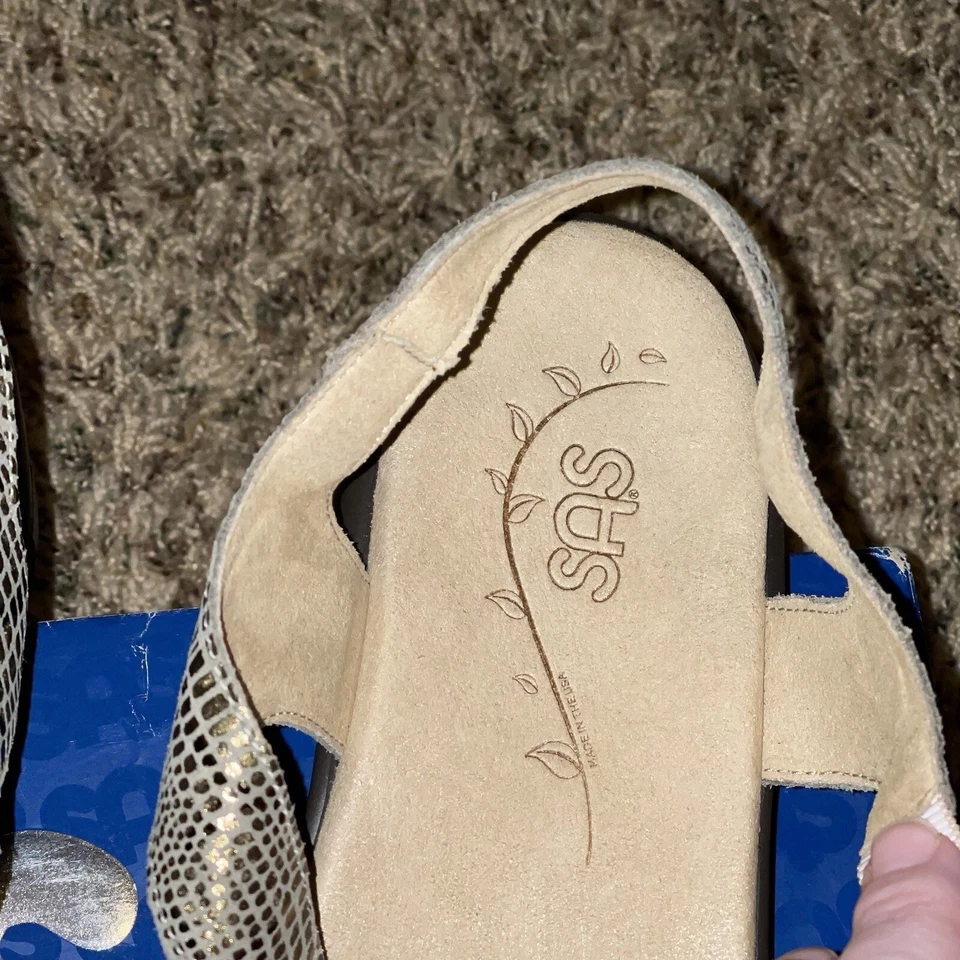 SAS Sandals Women 12 Laguna Strappy Olive Gold Cross Strap Open Toe Animal Print - Image 4 of 4