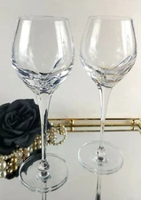 Set of 2 Clear Cut Cristal - Wine Glasses, 10" Tall, 3 Cut Panels, Long Stem