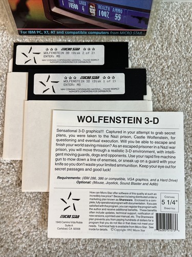 WOLFENSTEIN 3D 1992 2 dischi da 5,25", IBM PC XT AT Micro Star e RICEVUTA DI VENDITA! RARO - Foto 3 di 8
