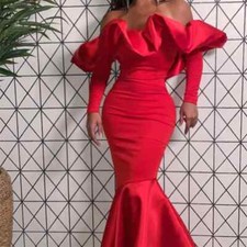 Pleat Off the Shoulder Mermaid Evening Dresses Full Sleeves Long Prom Gown