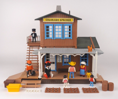 Playmobil Coiffure Panneau Affiche Playmobil Vintage Gare Colorado Springs 3770 (1987) - Pièce Western, Bon état Playmobil Roulotte