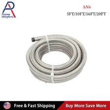 6AN 3/8" Fuel line Hose Braided Stainless Steel Oil Gas CPE Silver 5FT/10FT/20FT