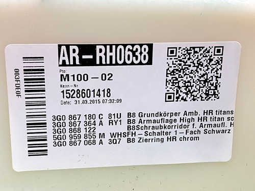 Armauflage Armlehne hinten rechts schwarz LED 3G0867364A VW Passat 3G B8 origin. - Picture 10 of 10
