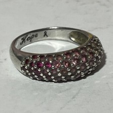 VINTAGE STERLING SILVER PINK AND CLEAR STONES ORNAGTE DESIGN RING SZ 8.5 925