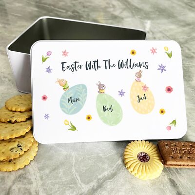 Aquarell Osterei Familie personalisiertes Geschenk Keks Süßigkeiten Leckerbissen Dose