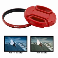 58mm Red UV Filter and Red Snap On Lens Cap Red 58 mm