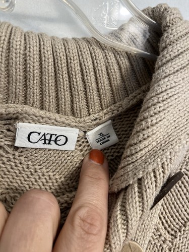 Cato Size XL Y2K 2000s Beige Mock Neck Sweater Top crochet Short Sleeve - Picture 2 of 9