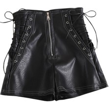 Women's Black Leather Shorts Real Soft lambskin Leather laced-up leather shorts