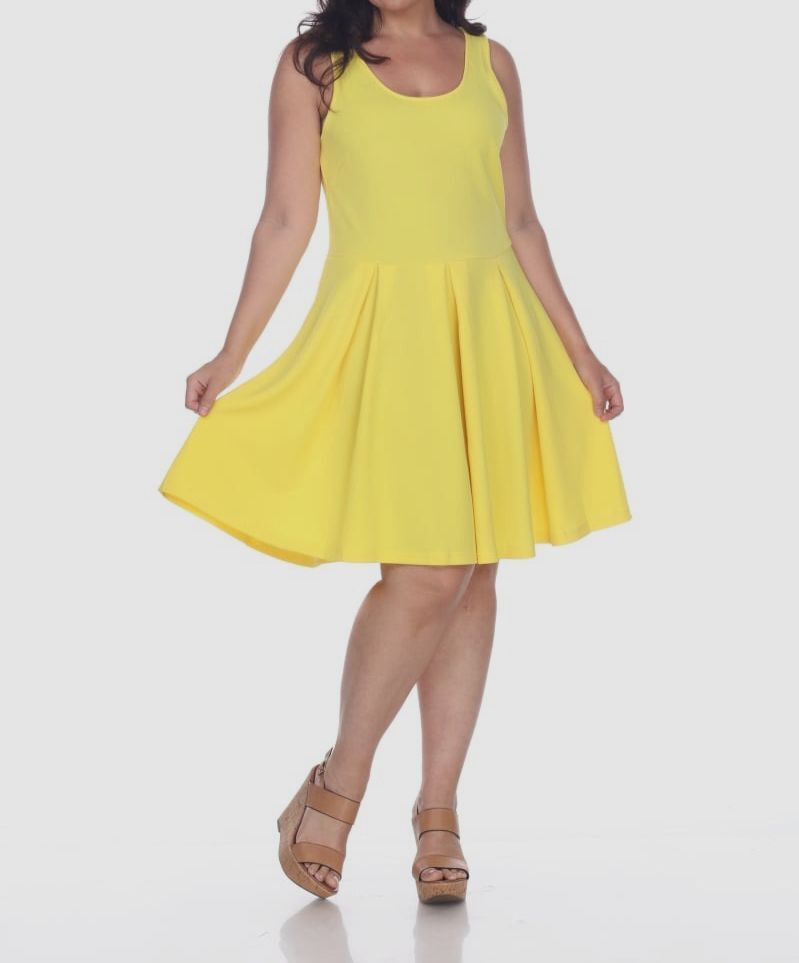 yellow fit and flare dress plus size Women Plus Size Solid Yellow V-Neck Sleeveless Crepe Thigh-High Slit Fit &  Flare Wrap Maxi Dress main image 1