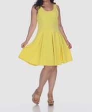 White Mark Women's Yellow Crystal Fit & Flare Dress Plus Size 1XL