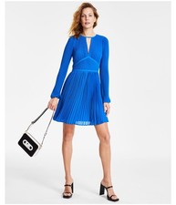 Michael Kors Womens Pleated Mini Dress, darkblue, XL