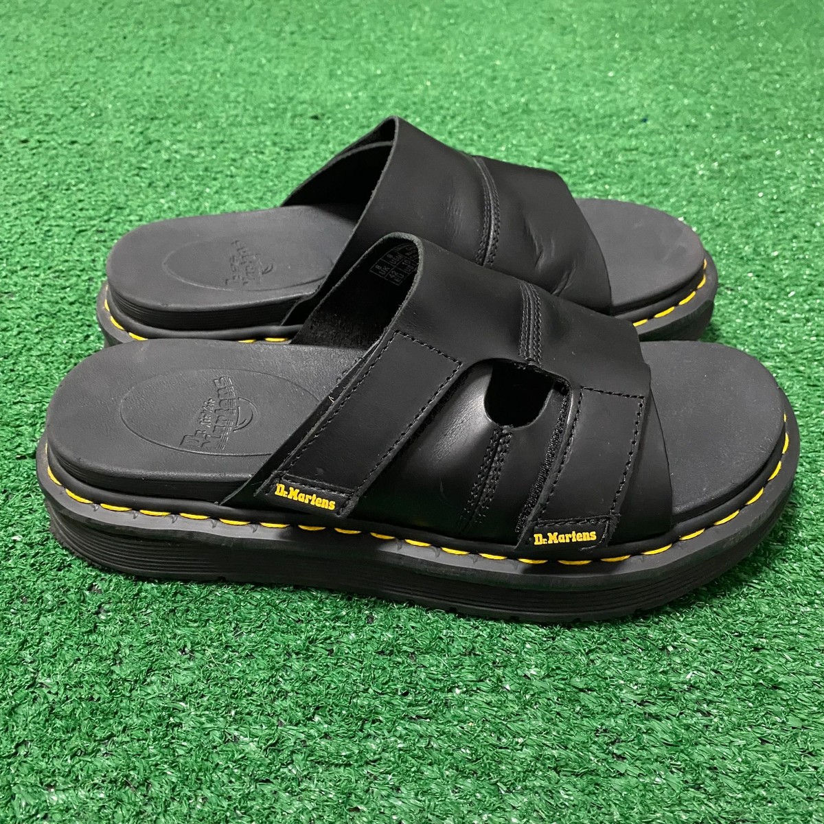 Dr Doc Martens Daxton Slides Sandals Mens 13 Black Yellow Leather Slip On Shoes Dax Men main image 2