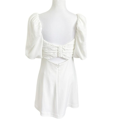 Mini Vestido Cinq a Sept Odele Manga Abullonada Acanalado Blanco Recorte Espalda Para Mujer’s 10 - Imagen 5 de 10