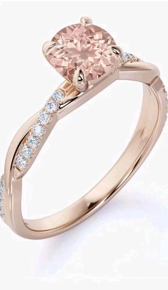 1Ct Round Cut Morganite Solitaire Engagement Wedding Ring in 10k Solid Rose Gold - Image 3 of 4