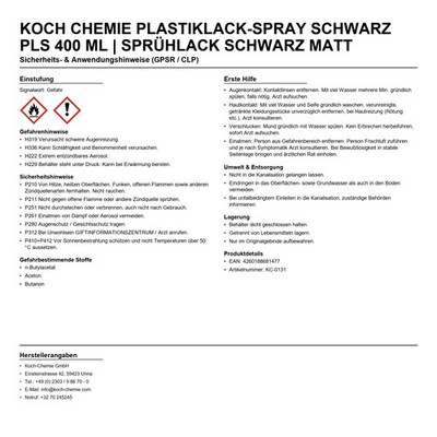 Koch Chemie Plastiklack-Spray schwarz Pls 400 ml | Sprühlack schwarz matt