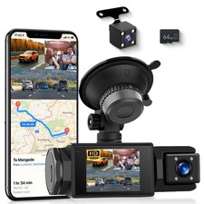 360 Degree View 3 Channel Dash Cam,IPS 1080P Dash Camera for Cars, Built-in G...