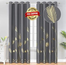 Cortinas 52X84 pulgadas, 2 paneles para sala de estar con de hojas de palma dora
