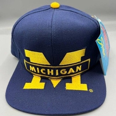 Vintage Michigan Wolverines Hat Men Big Logo Blockhead Signatures Snap Back Cap