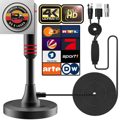 DVB T2 Antenne mit Verstärker 360 Empfang 5 Meter Kabel Magnet