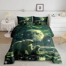 Polar Bear Comforter Set for Girls Boys Kids Size Moon King Moss Green