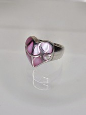 Sterling Silver Pink Mother of Pearl Inlay Heart Ring Size 5.75 6.9g .925