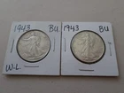 1943 Walking Liberty Half Dollars -2 Coins