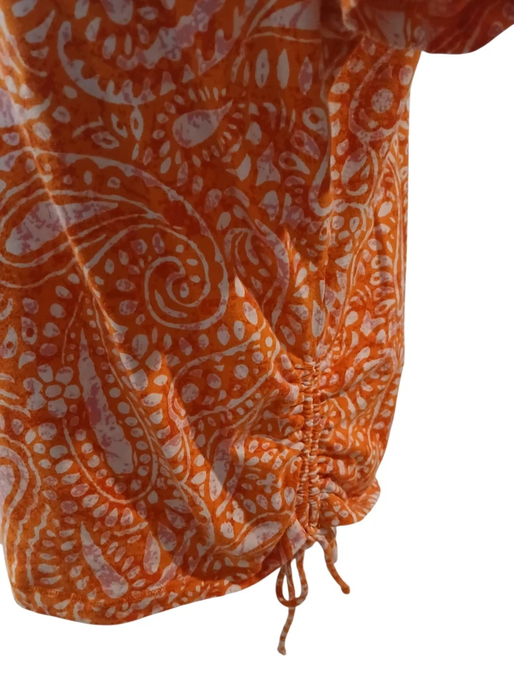 Caribbean Joe Orange Paisley Sweetheart Neckline Ruched Tie Sides XL Beach - Image 3 of 4