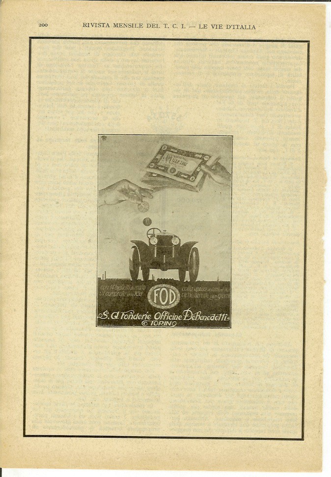 FOD - Fonderie Officine De Benedetti, Torino: pubblicità 1925. Automobili. (2)