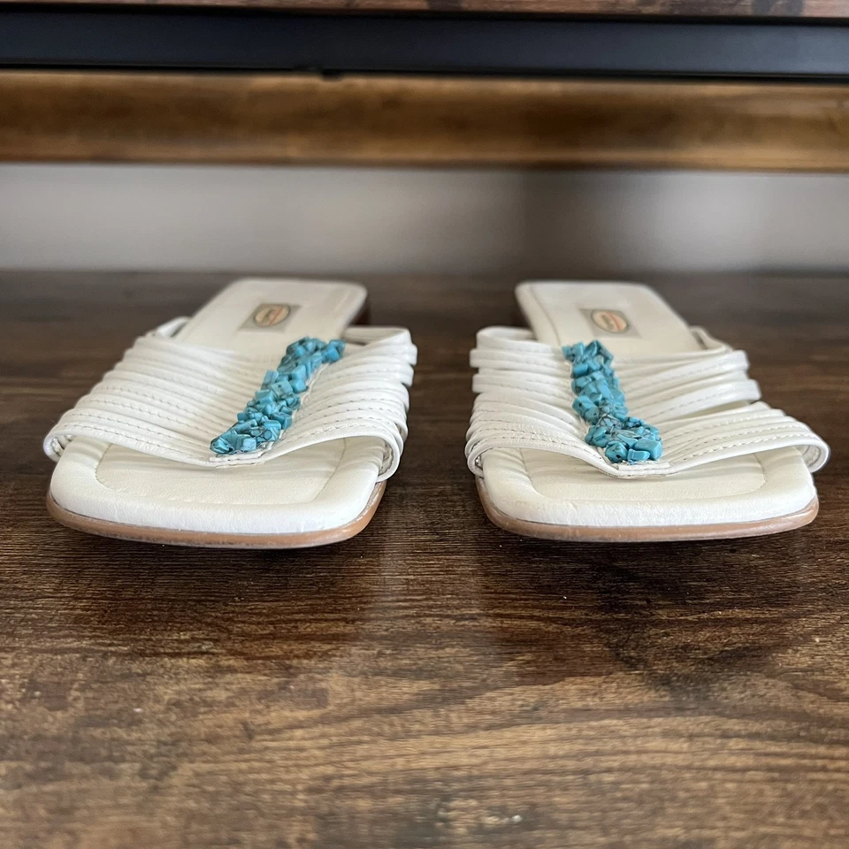 Talbots Winnie white multi strap square toe turquoise stone sandals women's 8.5 - Image 3 of 4