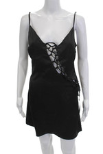 Nasty Gal Womens Mini Slip Dress Black V-Neck Lace Up Sleeveless Gothic Size 6