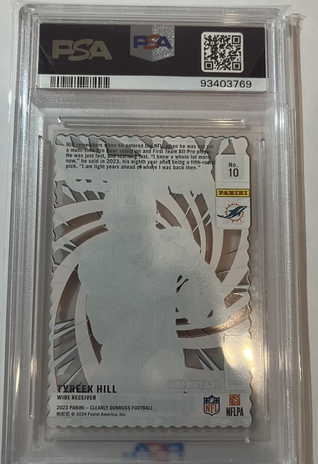 2023 Clearly Donruss Tyreek Hill Gridiron Marvels PSA 10 #10 Dolphins view 2