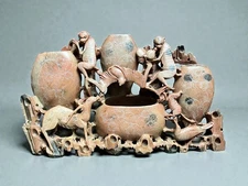 Asie, porte pinceaux en pierre de lard singes XXème