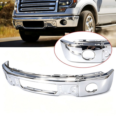 Fit For 2009-2014 Ford F150 NEW Chrome Steel Front Bumper Face Bar w/Fog Hole