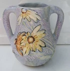 Weller Pottery Silvertone Bulbous Two-Handled Vase Embossed with Yellow Daisies