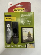 Command Brand 3M Picture Hanging Strips, Black Large Medium 28 Total MEGA PACK