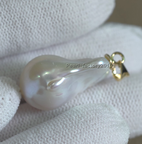 huge 21x14mm natural south sea white pearl pendant 14K Yellow Gold baroque #K003 - Picture 3 of 4