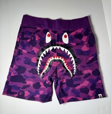 A Bathing Ape Purple Camo Shark Sweat Shorts Size L Authentic