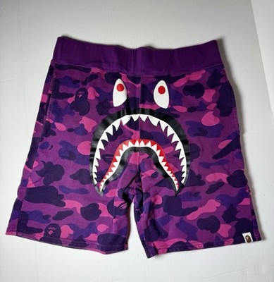 A Bathing Ape Purple Camo Shark Sweat Shorts Size L (Authentic)