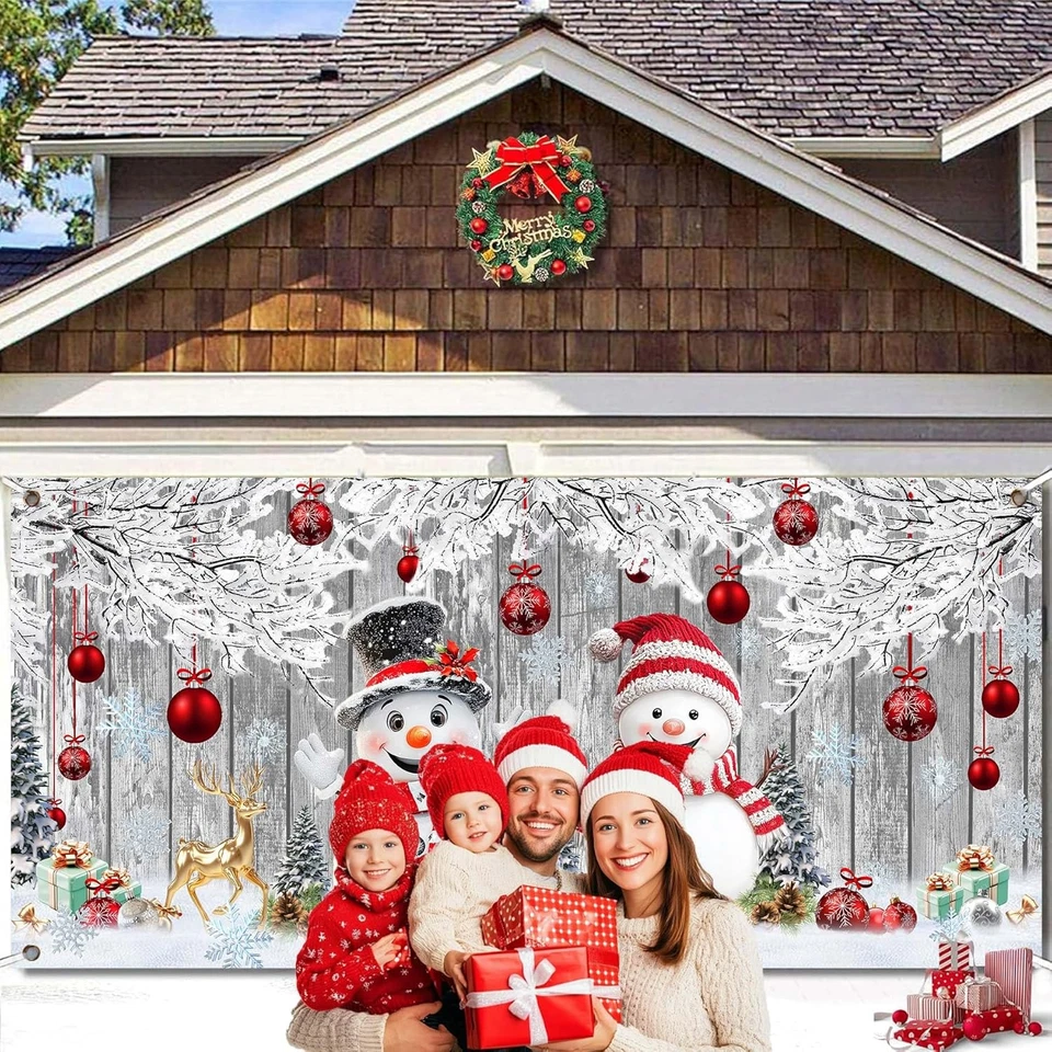 Decoración de cubierta de puerta de garaje de Navidad, muñeco de nieve de invierno copo de nieve bolas de Navidad Gara Foto 3 de 4