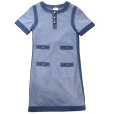 【Dresses】Rare excellent condition CHANEL 07P denim-trimmed dress in indigo blue